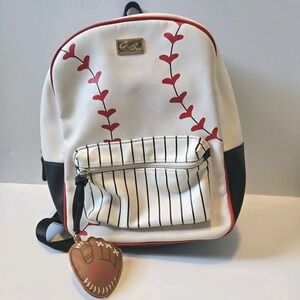 Betsey Johnson Baseball Themed Backpack With Glove Keychain GUC